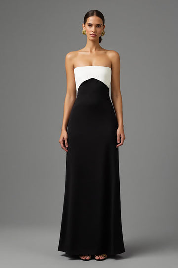 Black and White Strapless Sheath Formal Dress with Bow
